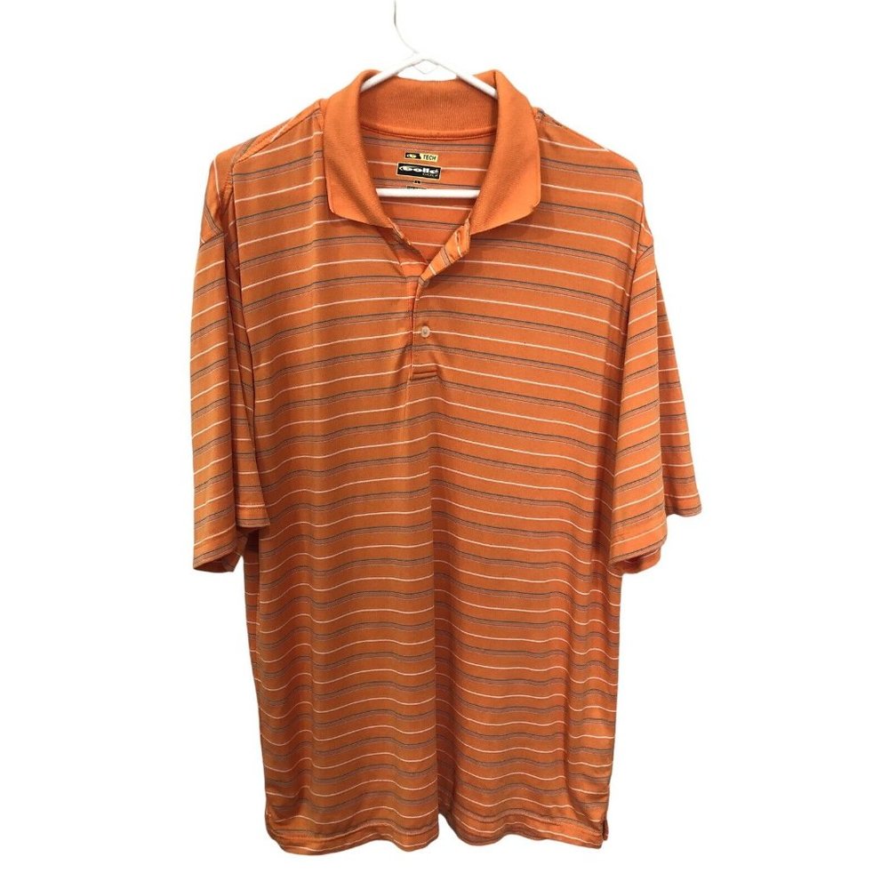 Bolle Golf Tech Mens L Orange Striped Short Sleeve Pullover Polo‎ Shirt